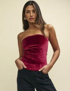 Burgundy Velvet Bandeau Top