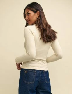 Cream Funnel Neck Lizzie Top -UK Clothing Sales t232551crm bk