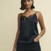Black Satin Lace Trim Cami Top 1 Black Satin Lace Trim Cami Top -UK Clothing Sales t232556blk sm