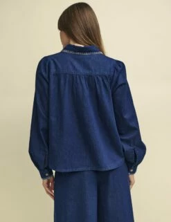 Dark Denim Stitch Detail Shirt -UK Clothing Sales t240042blu bk