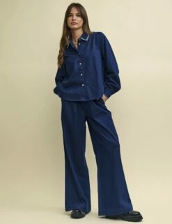 Dark Denim Stitch Detail Shirt -UK Clothing Sales t240042blu sd