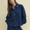 Dark Denim Stitch Detail Shirt -UK Clothing Sales t240042blu sm