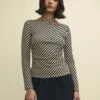 Diagonal Stripe Long Sleeve Boatneck Top -UK Clothing Sales t240054mlt sm