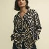 Animal Print Long Sleeve Utility Shirt -UK Clothing Sales t240094blk 0648