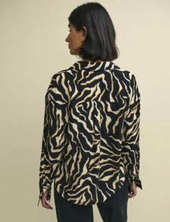 Animal Print Long Sleeve Utility Shirt -UK Clothing Sales t240094blk 0661
