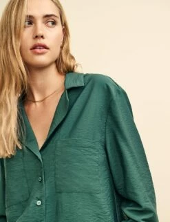 Green Revere Collar Long Sleeve Shirt -UK Clothing Sales t240095grn dt