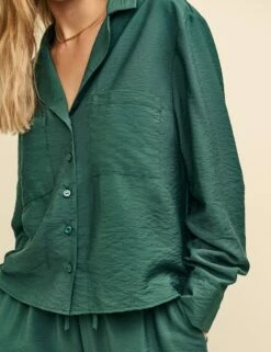 Green Revere Collar Long Sleeve Shirt -UK Clothing Sales t240095grn sd