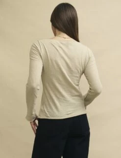 Cream Linen-blend Long Sleeve Slash Neck Top 8 Cream Linen-blend Long Sleeve Slash Neck Top -UK Clothing Sales t240186bge bk