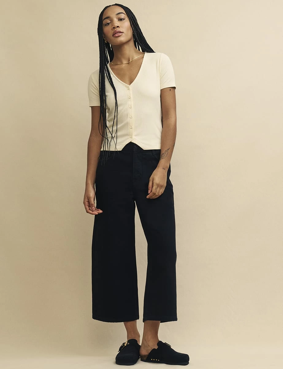 Cream V-Neck Button Detail Short Sleeve Top 5 Cream V-Neck Button Detail Short Sleeve Top - Image 3