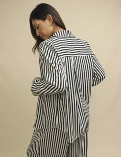 Black And White Stripe Oversized Shirt -UK Clothing Sales t240710mlt bk