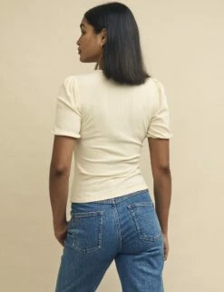 Cream Puff Sleeve Jersey Top -UK Clothing Sales t241172crm bk