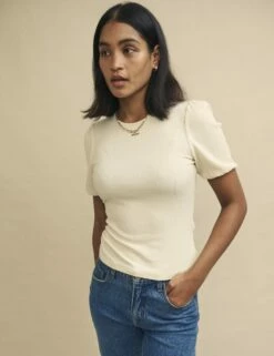 Cream Puff Sleeve Jersey Top -UK Clothing Sales t241172crm sm